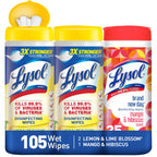 Lysol Disinfecting Wipes, 2 Lemon Lime & 1 Mango Hibiscus, 105Ct(3X35Ct), Brand New Day, Tested & Proven to Kill COVID-19 Virus