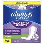 Daily Extra Protect Panty Liners, Long Length, Unscented, 108 Count