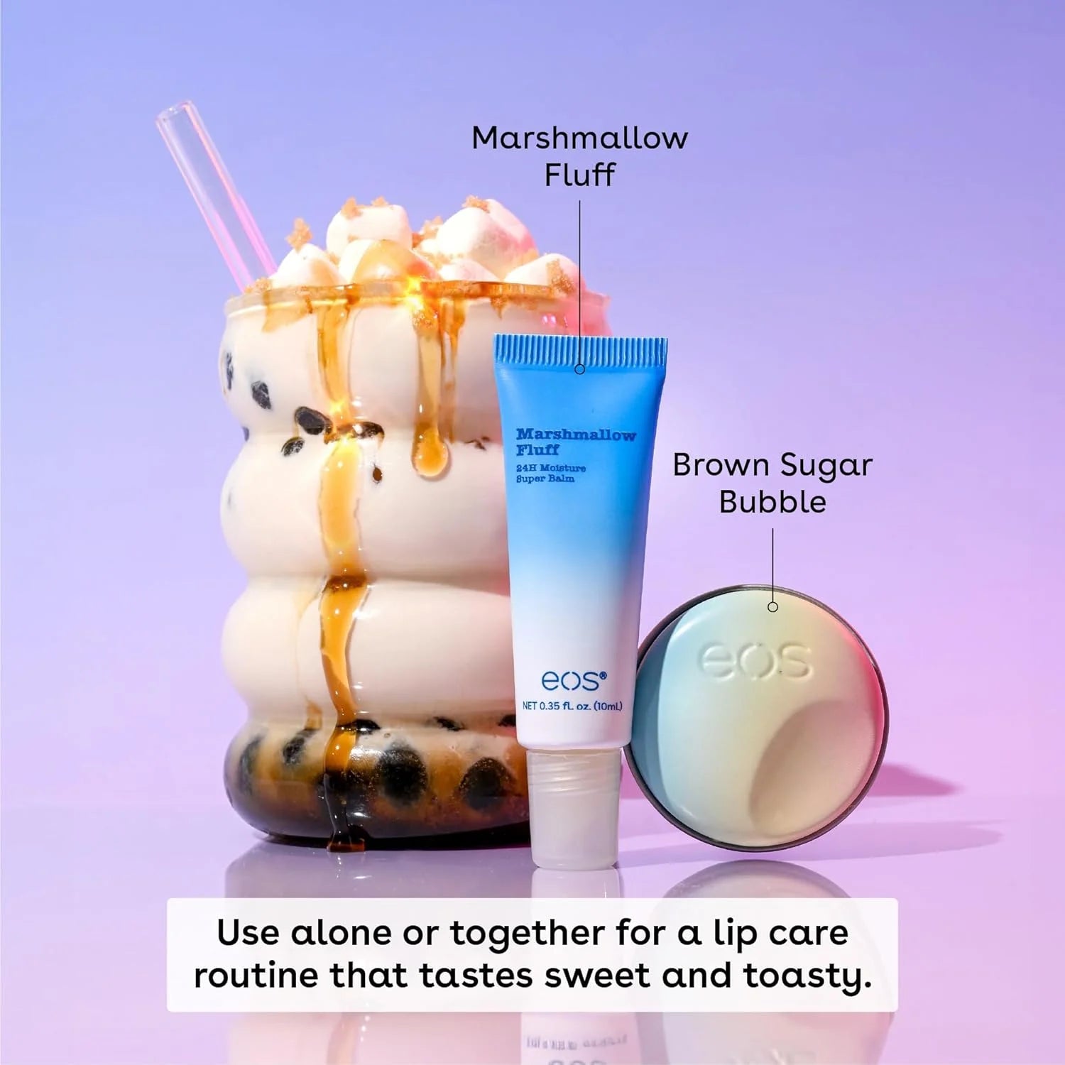 Eos Secret Menu Gift Set - Brown Sugar Bubble Lip Scrub & Marshmallow Fluff Balm, Limited-Edition Lip Treatment 2-Pack