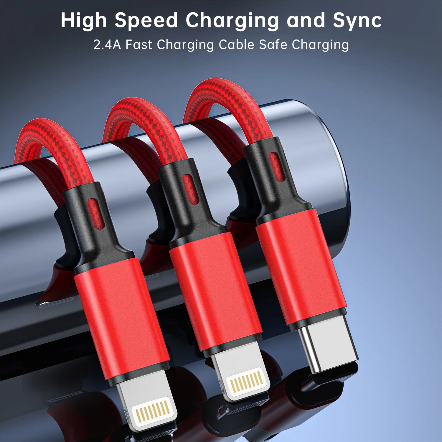 Cshidworld Multi Charging Cords 4Ft, Multi Fast Charger Nylon Braided 3 in 1 Universal Phone Charger Fast Charging with Iphone Port/Type C Port Compatible with Most Phones & Pads,Red