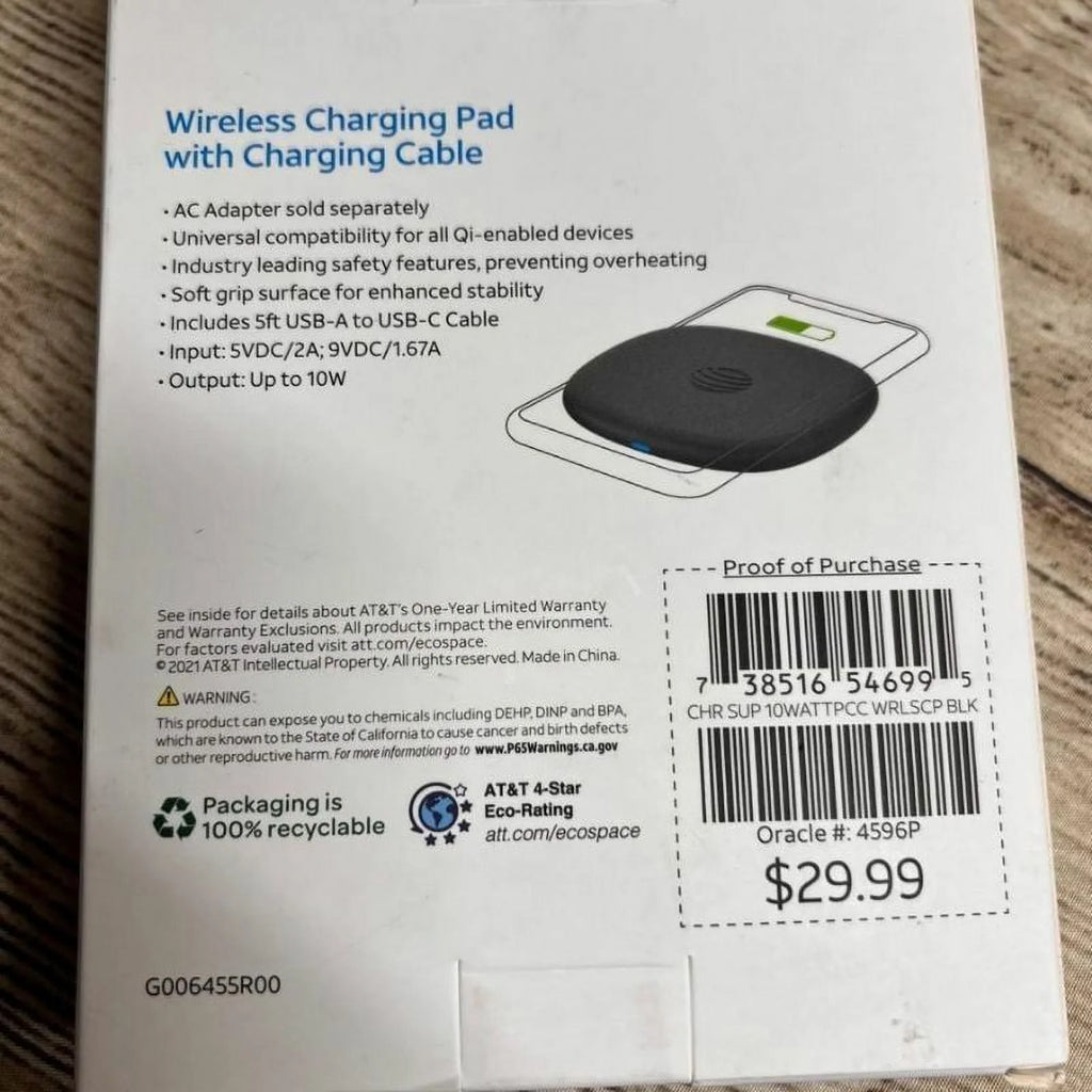 AT&T 10W Wireless Charging Pad + Charging Cable