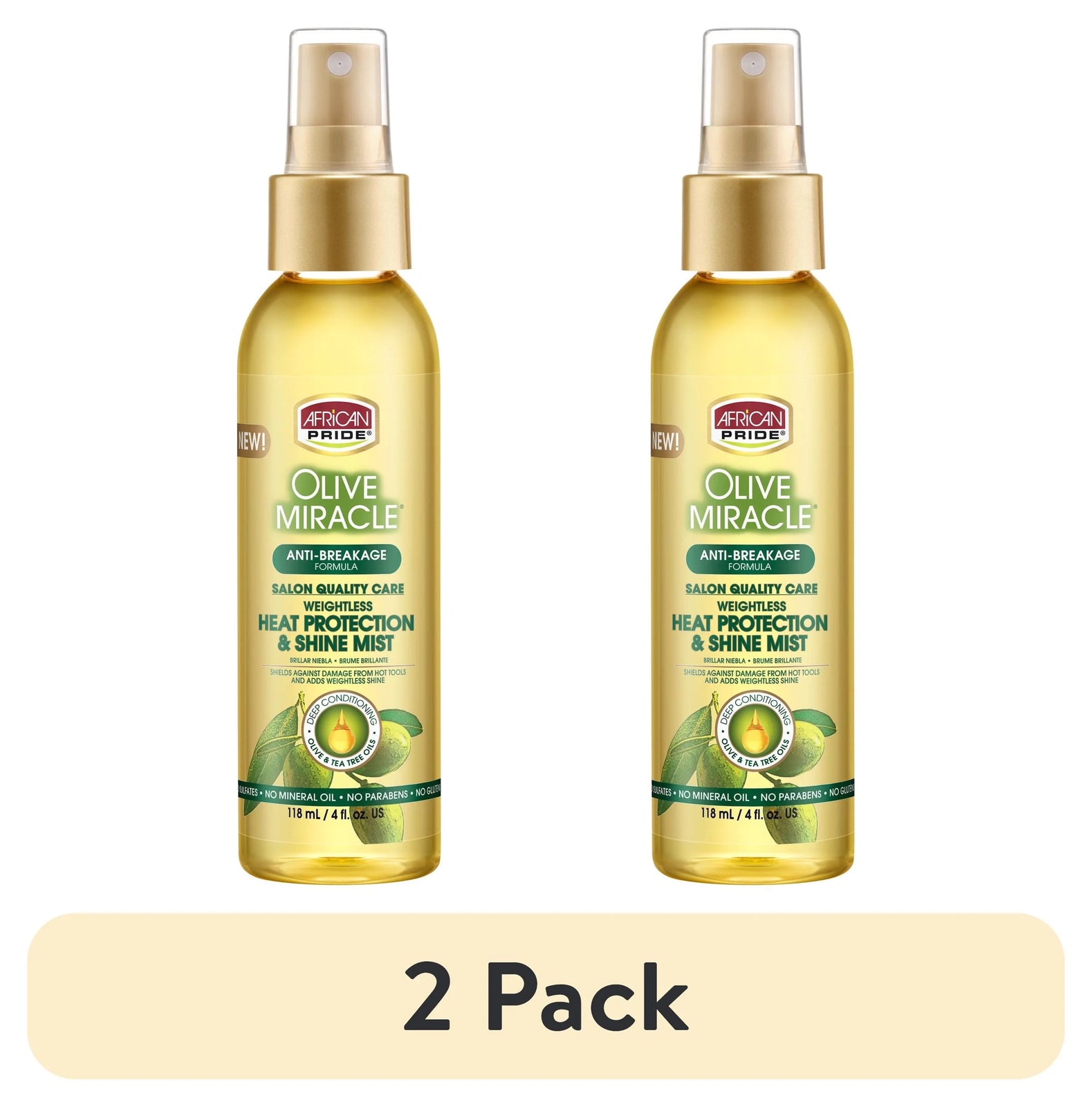 (2 Pack) Olive Miracle Anti-Breakage Heat Protection Shine Mist Hair Spray, 4 F