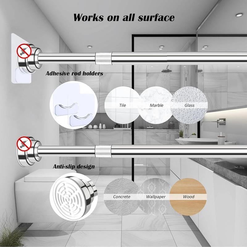 Adjustable Shower Curtain Rod, 32-84 Inch Stainless Steel, Spring Tension, Anti-