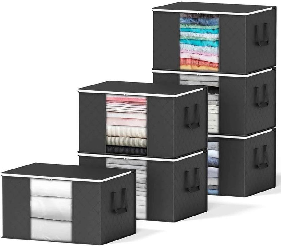 90L Extra Large Clothes Storage Bags, 6 Pack, Black