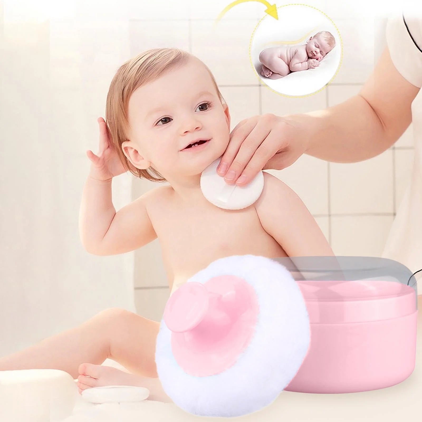 Baby Powder Natural Hair & Body Mist Spray, Portable Body Powder Puff and Container, Baby Powders Dispenser Container for Bath and Travel