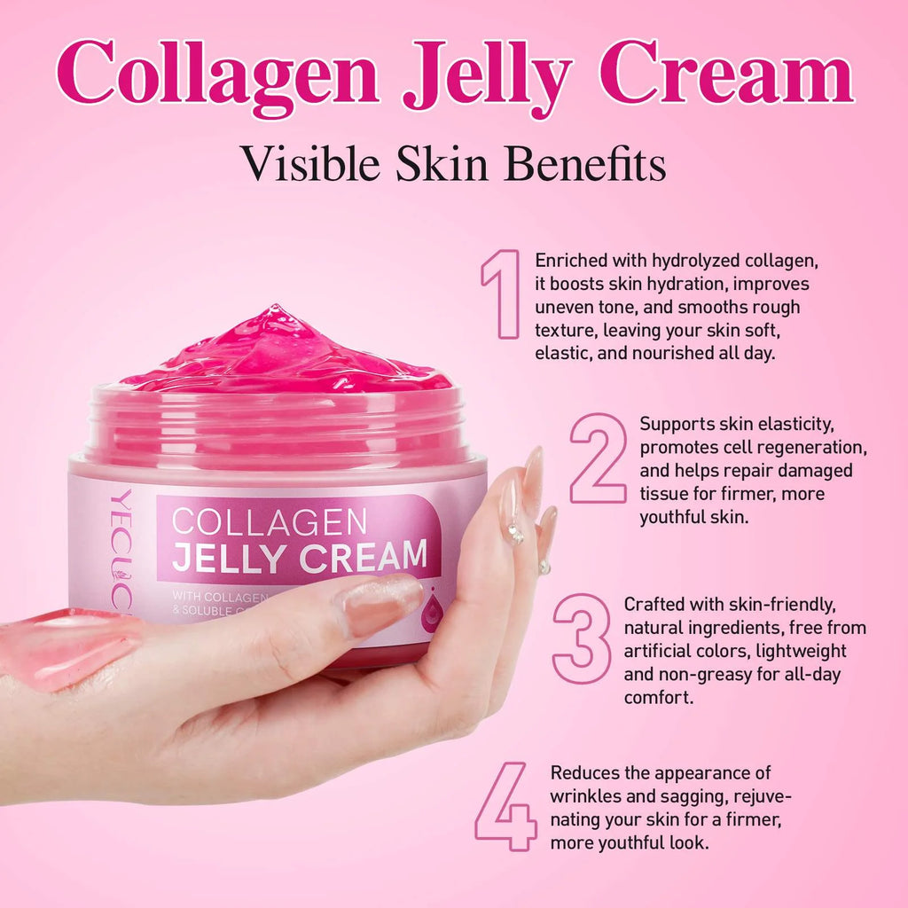 (2 Pack)  Collagen Jelly Cream, Deep Moisturizer, Anti-Aging Hydrator, Clean Skincare, Boosts Elasticity, Skin Rejuvenation, 3.38 Fl Oz