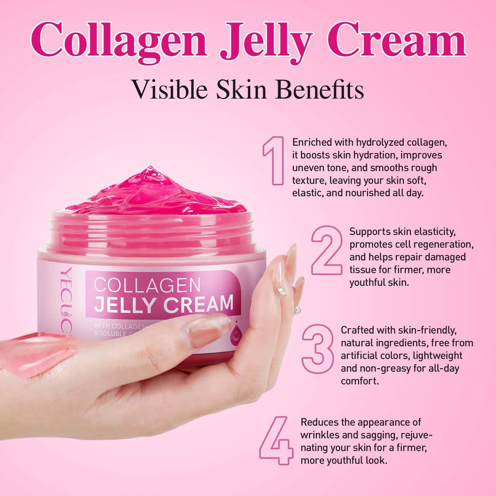 (2 Pack)  Collagen Jelly Cream, Deep Moisturizer, Anti-Aging Hydrator, Clean Skincare, Boosts Elasticity, Skin Rejuvenation, 3.38 Fl Oz