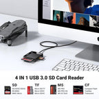 4-In-1 USB 3.0 Memory Card Reader for Sd/Micro Sd/Cf/Compact Flash Cards, New, 1