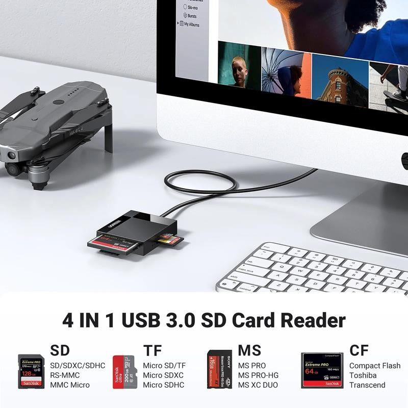4-In-1 USB 3.0 Memory Card Reader for Sd/Micro Sd/Cf/Compact Flash Cards, New, 1