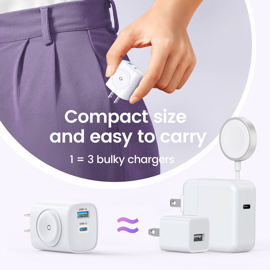 20W Magnetic 3-In-1 USB-C Charger for Apple Watch, Iphone, Ipad Series - White