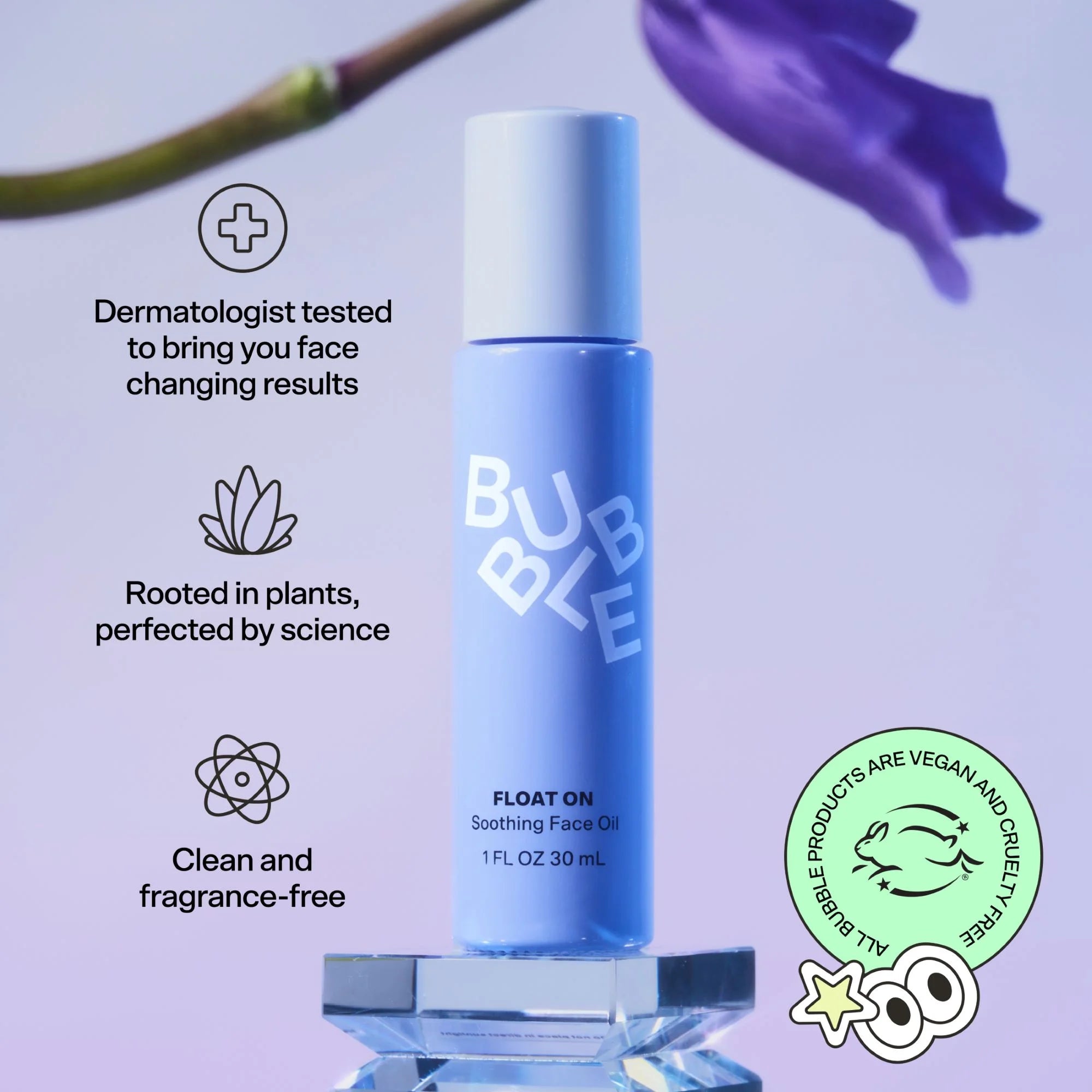 Bubble Skincare Float on Soothing Facial Oil Serum, for All Skin Types, Everyday Care,1 Fl Oz / 30Ml