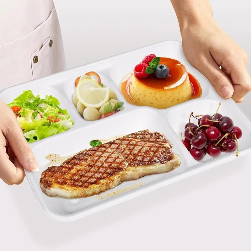 100 Pack Disposable Compartment Paper Plates, 100% Compostable 5 Compartment Pla