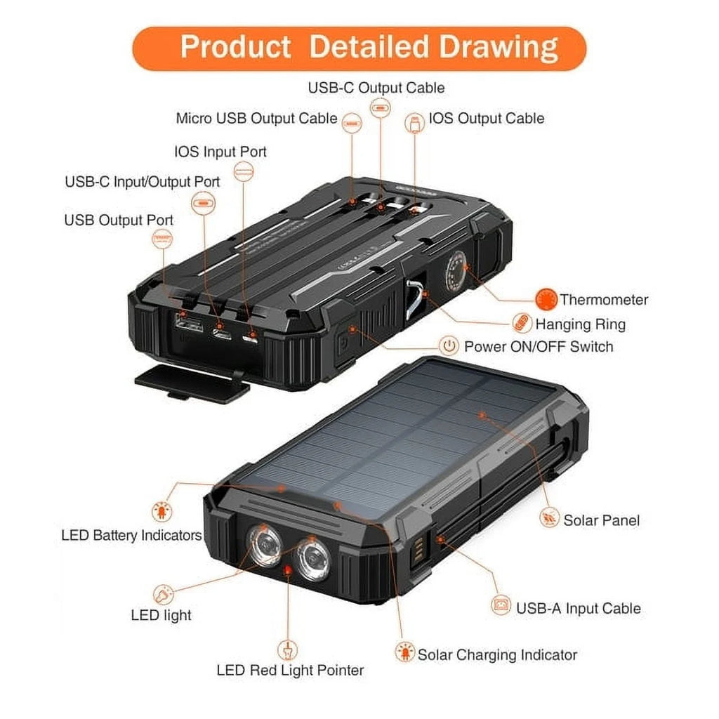 42800Mah Solar Charger Power Bank 15W Fast Charging Portable Charger with 4 Cables, USB Battery Pack Compatible with Iphone & Android Cell Phone
