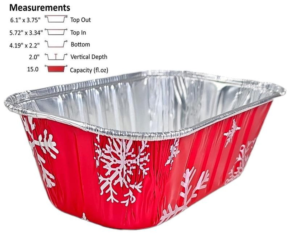 1 Lb. Red Holiday Christmas Snowflake Aluminum Foil Small Mini Loaf / Bread Baki
