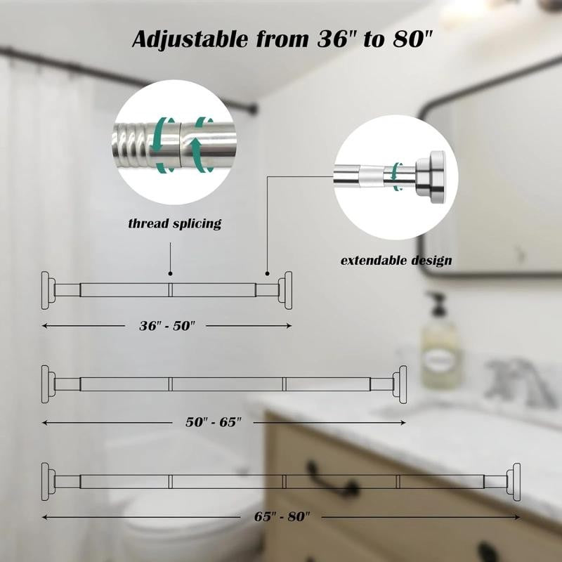Adjustable Shower Curtain Rod, 32-84 Inch Stainless Steel, Spring Tension, Anti-