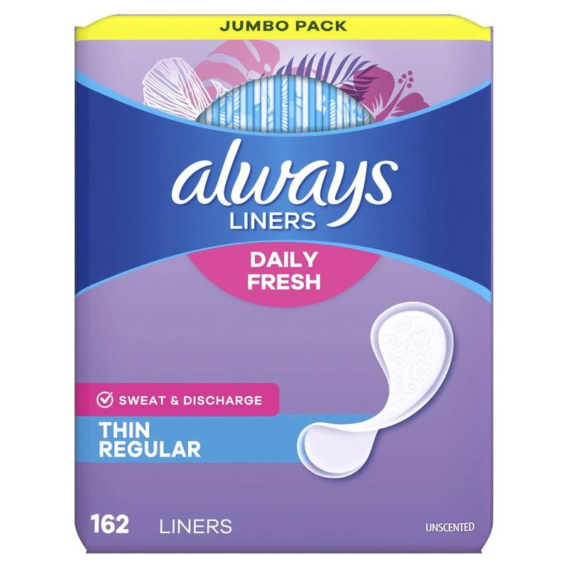 Daily Fresh Thin Panty Liners, Regular Absorbency, Unscented, 162 Count