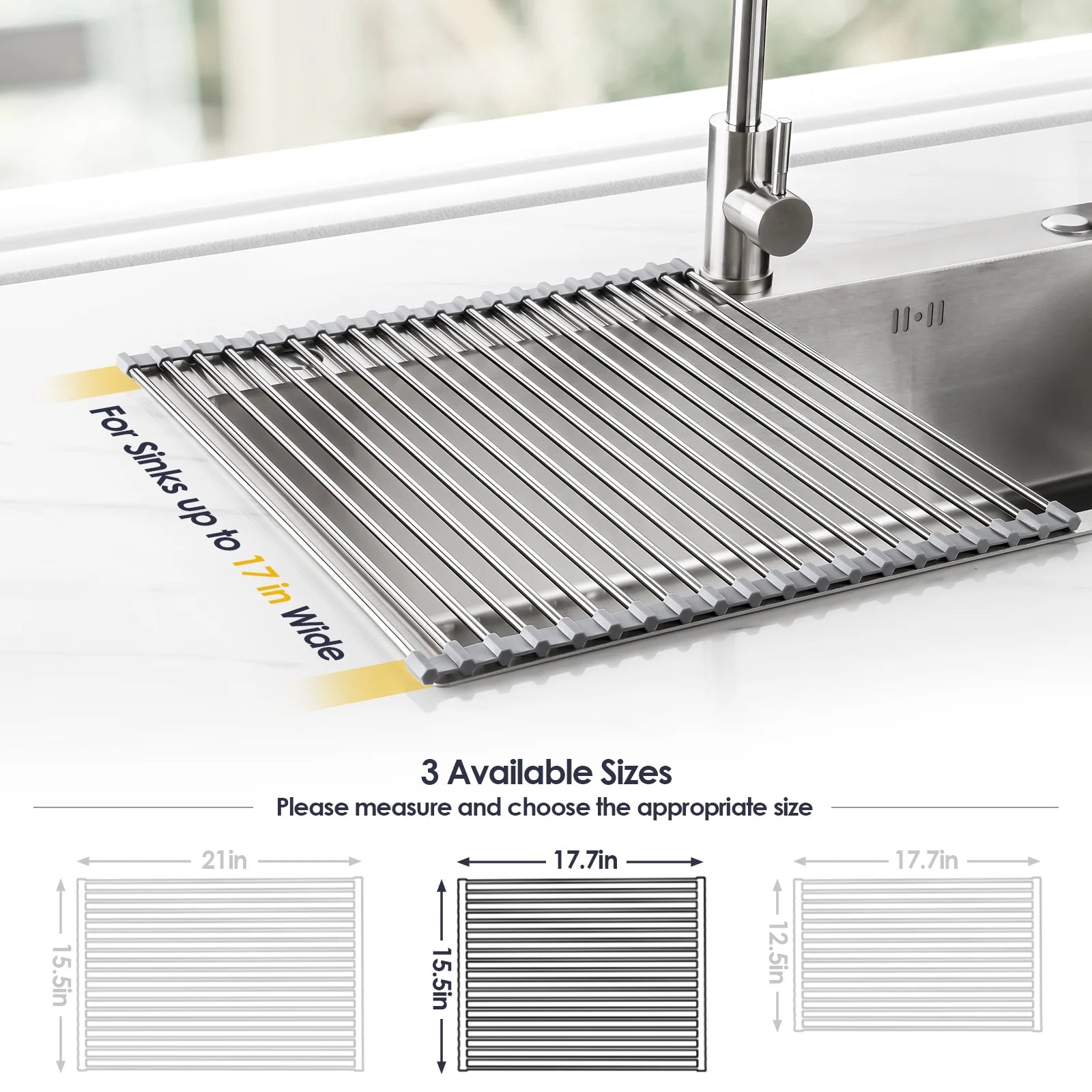 17.7" X 15.5" Roll up Dish Drying Rack, Large Dish Racks Multipurpose Foldable