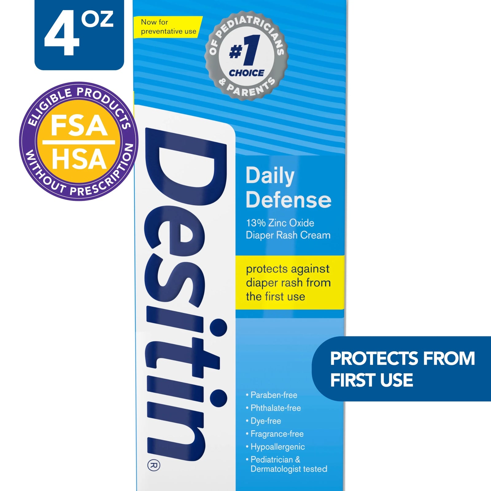 Daily Defense Baby Diaper Rash Cream, Butt Paste with 13% Zinc Oxide, 4 Oz