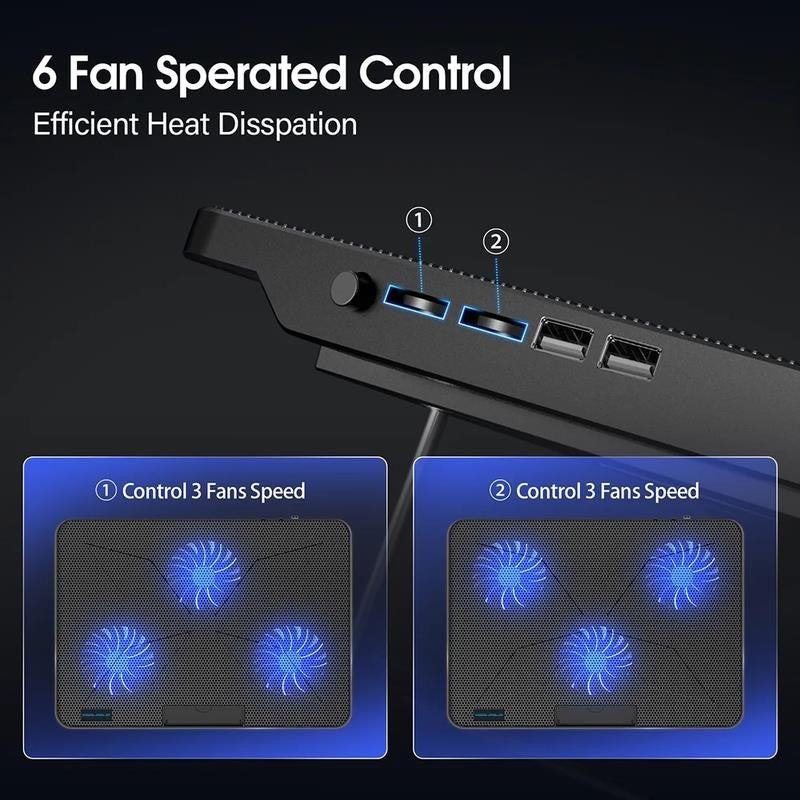 15.6-17.3Inch Laptop Cooling Pad with 6 Quiet Fans,7 Height & Wind Speed Adjusta