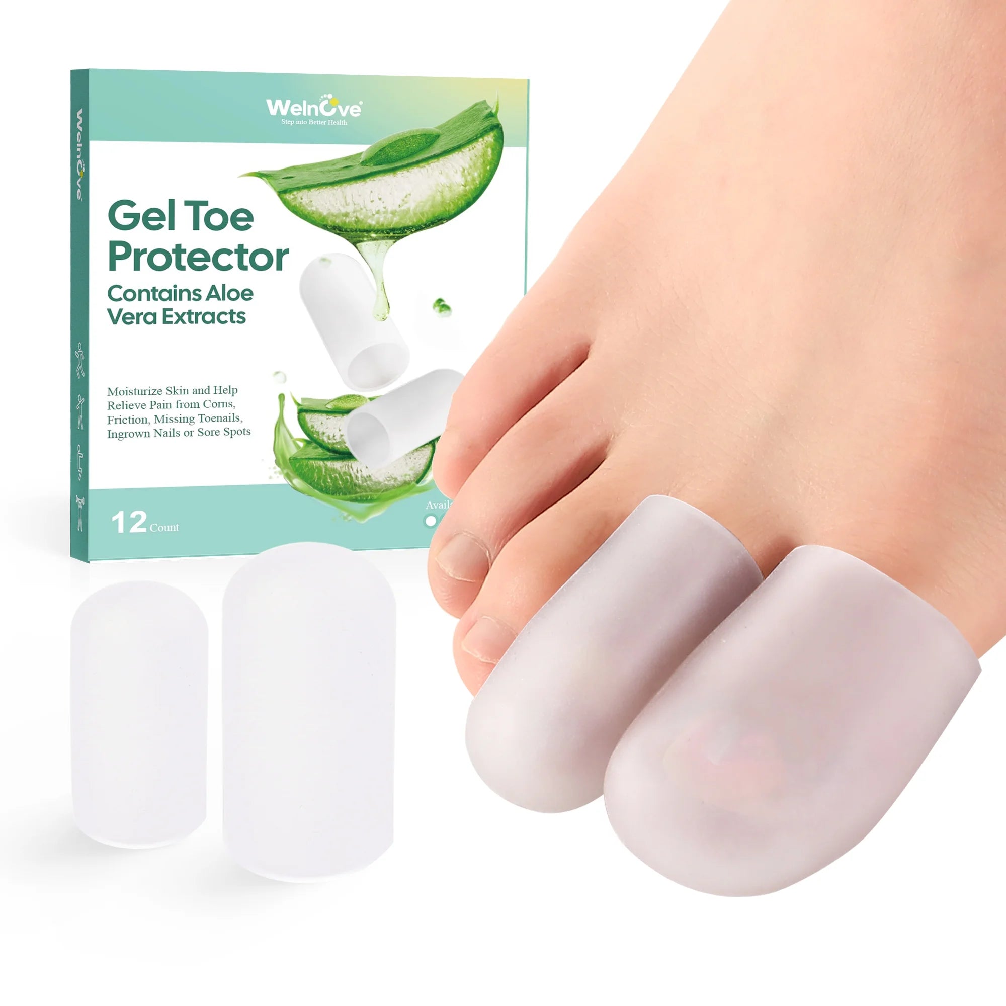 12 Pcs Gel Toe Protector -Big Toe Cap - Relief for Missing or Ingrown Toenails, Corns, Calluses, Blisters, Hammer Toes, Reduce Friction, Protect Big Toe (4L + 8M, Clear)