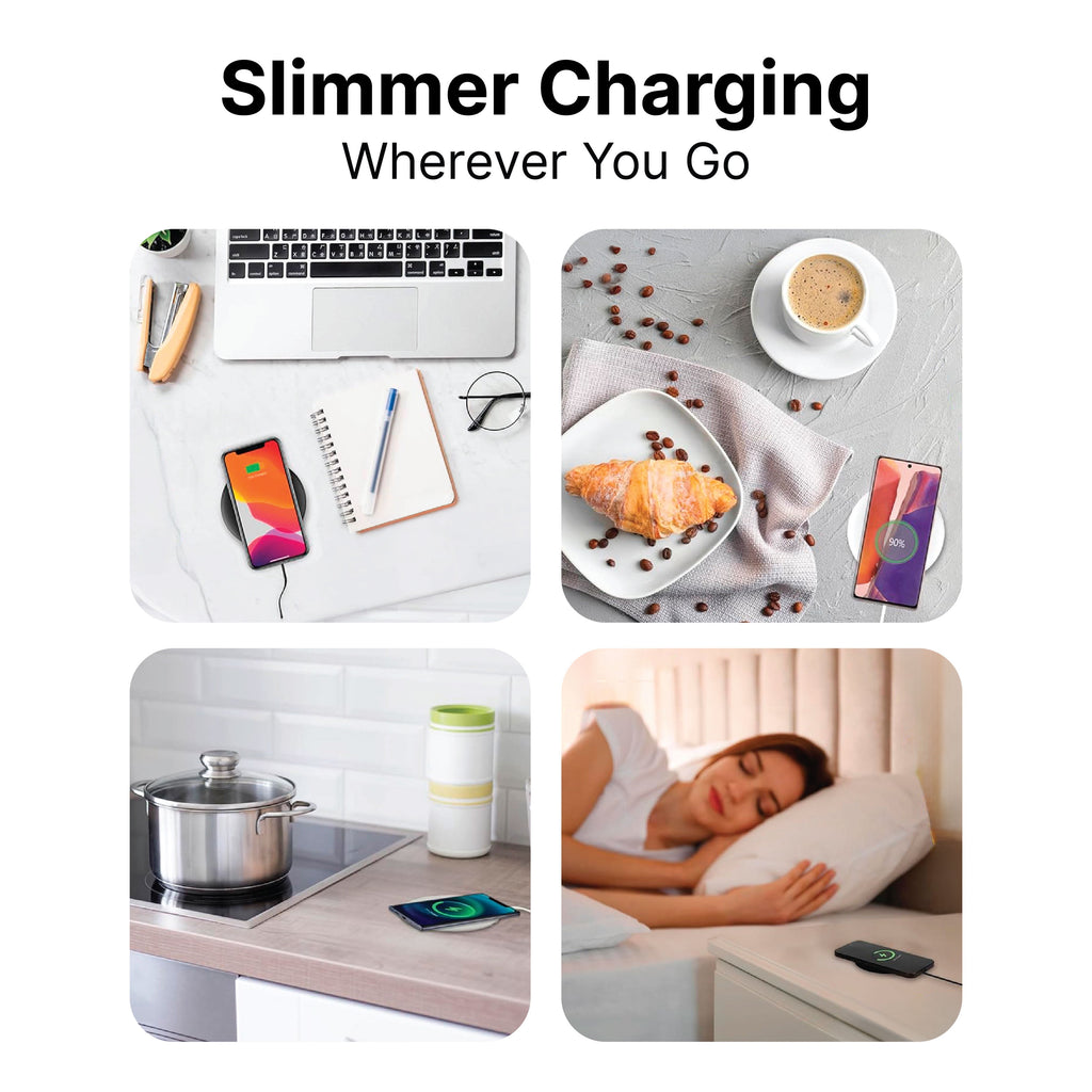 IJS Fast Wireless Phone Charger for Qi Enabled Devices - Ultra Slim Universal round Charging Pad Compatible with Multiple Mobiles - Black