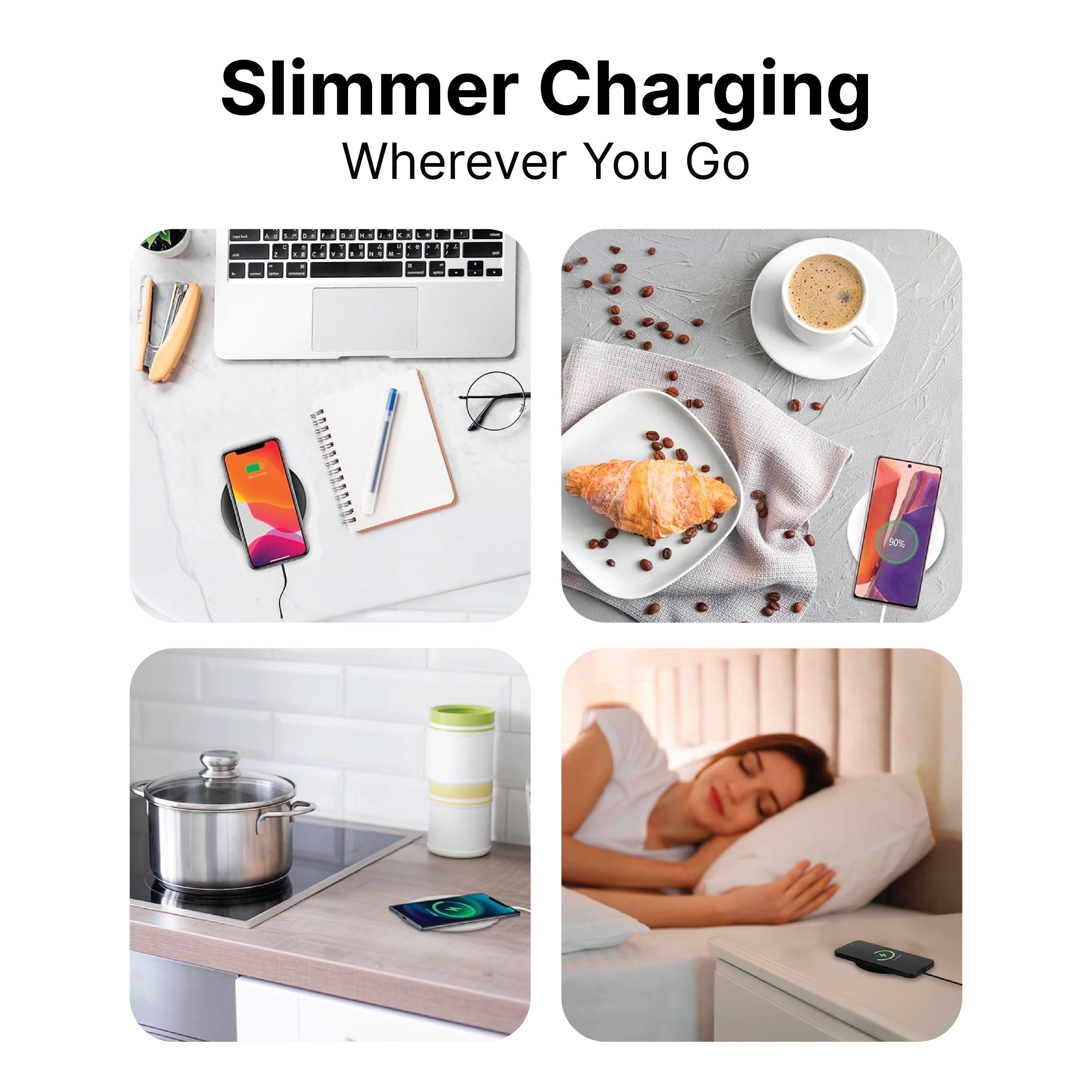 IJS Fast Wireless Phone Charger for Qi Enabled Devices - Ultra Slim Universal round Charging Pad Compatible with Multiple Mobiles - Black