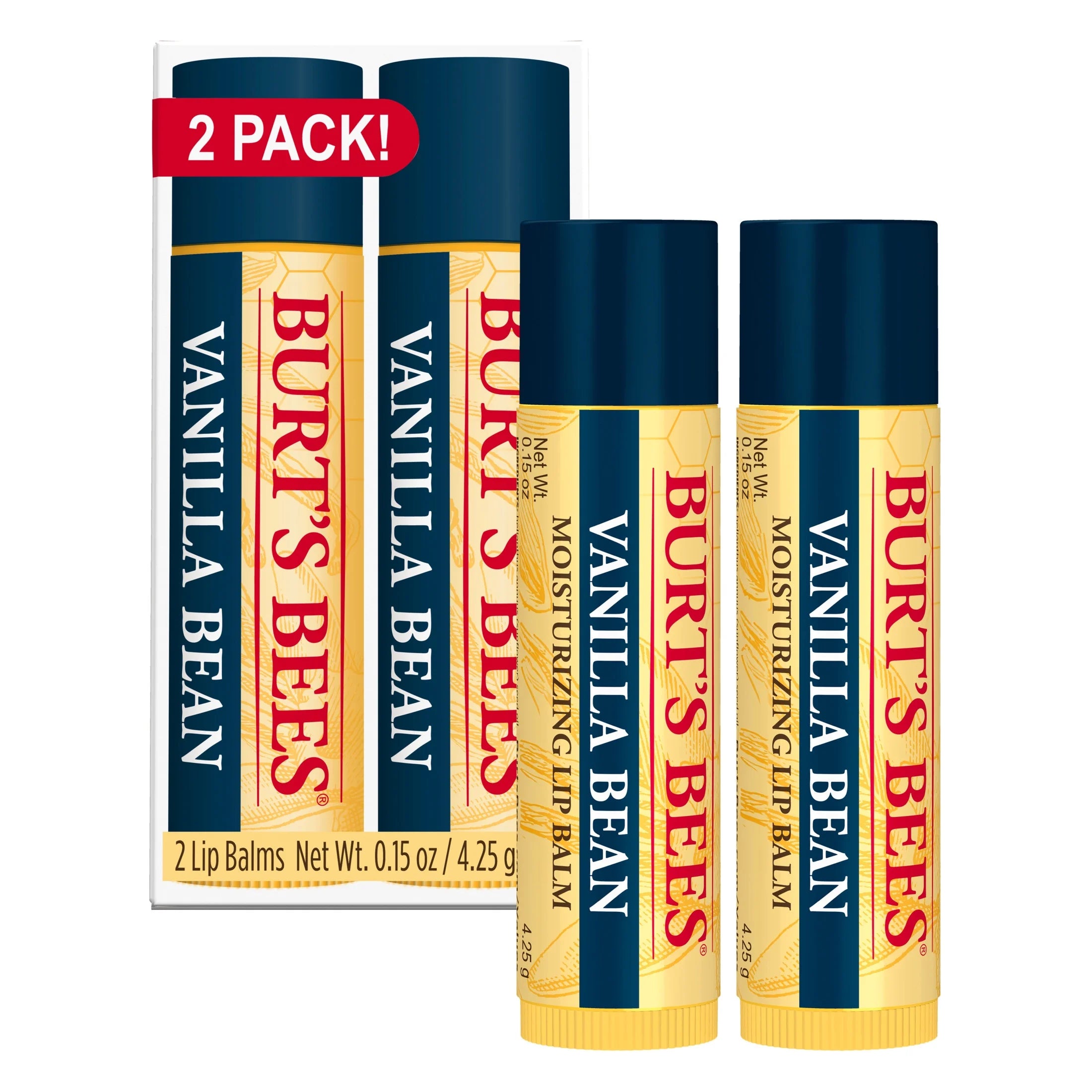 (3 Pack) Burts Bees Vanilla Bean Lip Balm, 2-Pack, 0.15 Oz.
