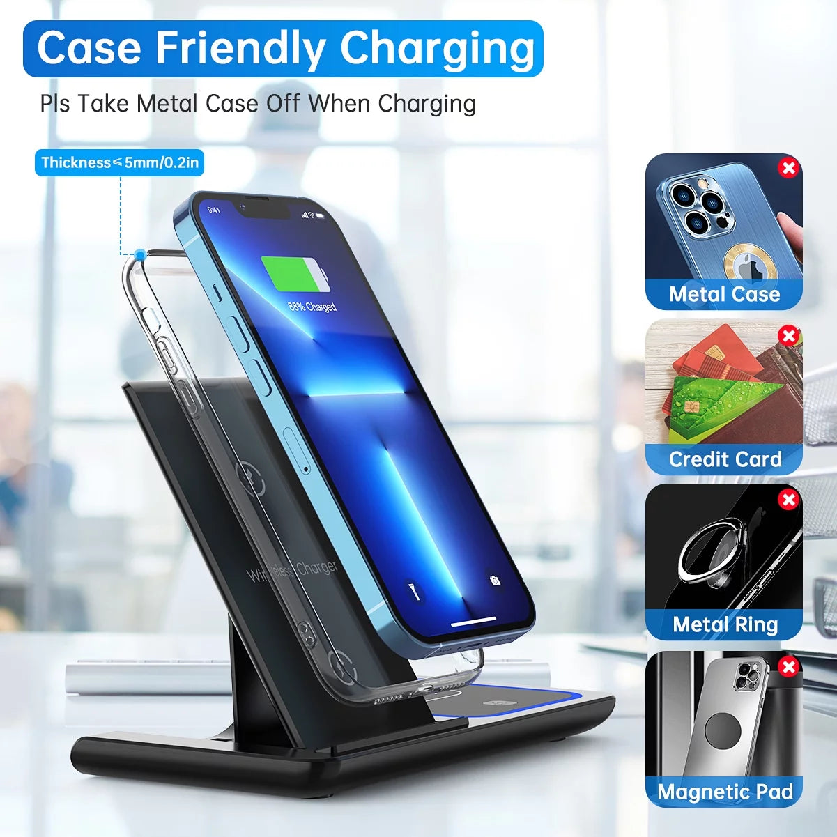 Wireless Charger, 3 in 1 Wireless Charging Station, Fast Charging Dock for Iphone 15/14/13/12/11/Pro/Xs/Sr/X/Se/Galaxy, 15W Wireless Charger Stand for Apple Watch Series 8/7/6/5/4/3/2/Airpods