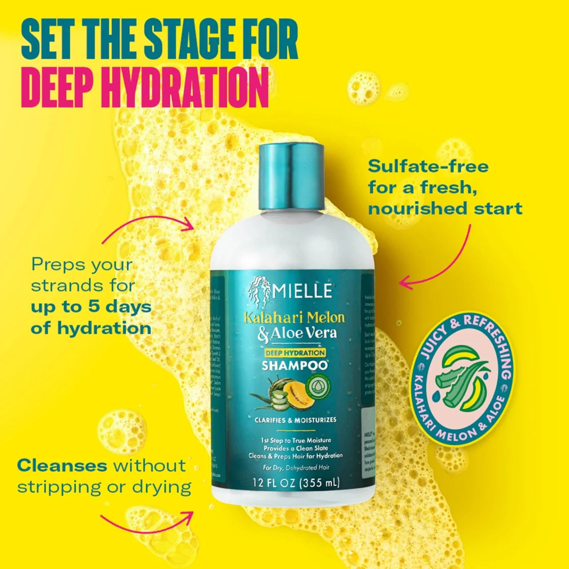Mielle Kalahari Melon and Aloe Veradeep Hydration Shampoo 12 Oz.