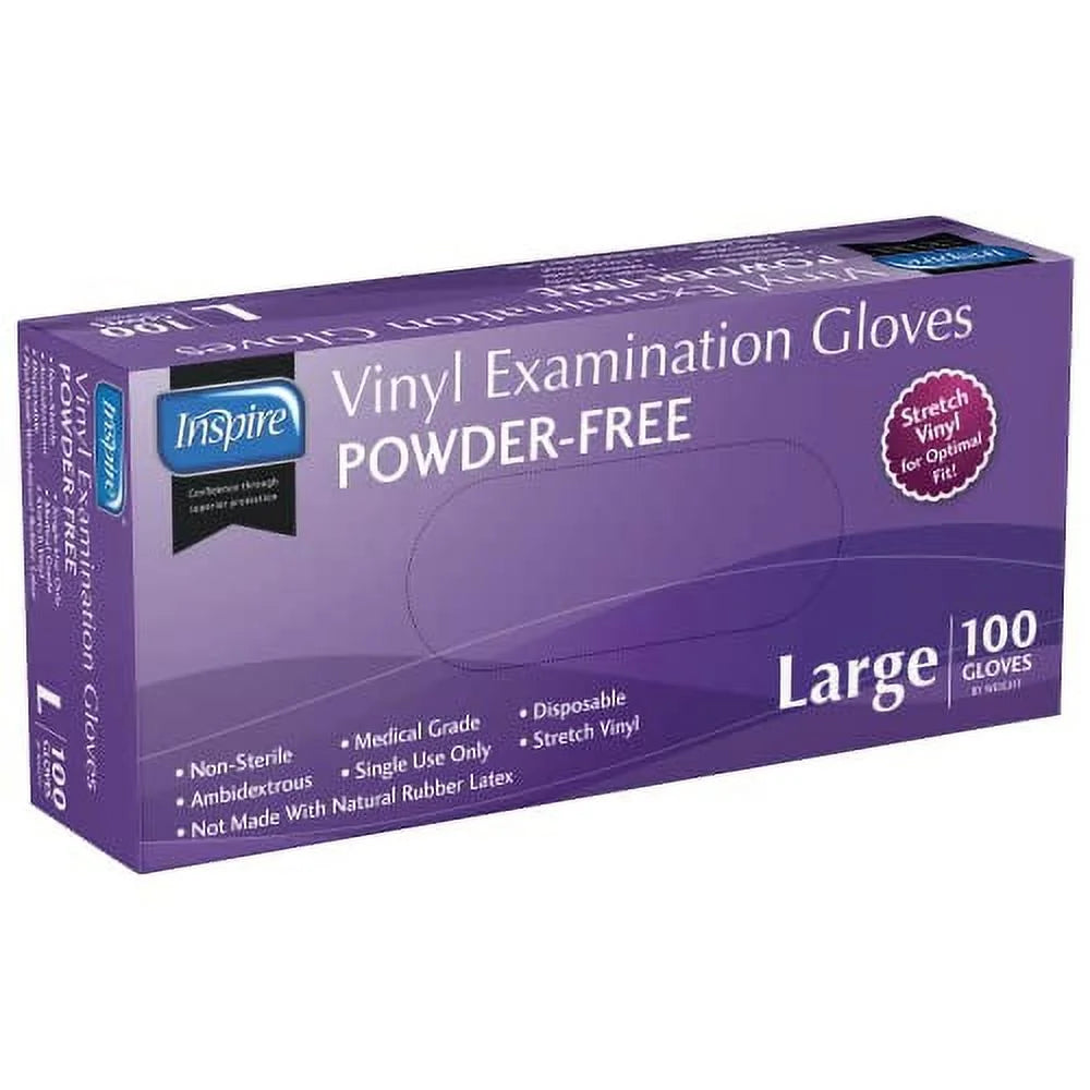 Extra Large Powder Free Exam Grade Stretch Vinyl Gloves Large Box of 100