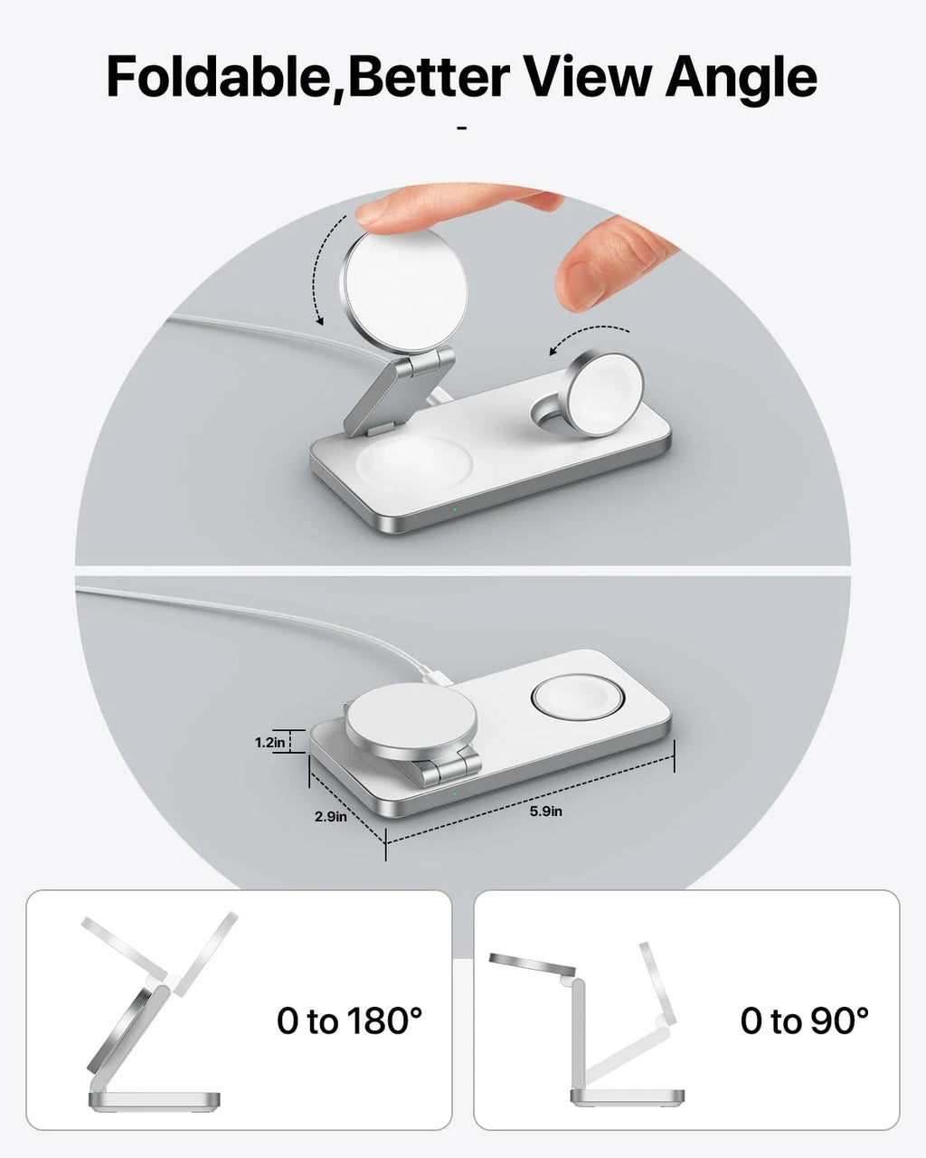 3-In-1 Magnetic Foldable Wireless Charging Station - Fast Charging Compatible with Magsafe (Iphone 16/15/14/13/12), Apple Watch 4 5 6 7 8 9 10 Se/Ultra & Airpods Pro/4/3/2