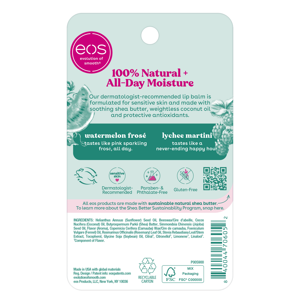 Eos Super Soft Shea Lip Balm - Watermelon Frose & Lychee Martini | 2-Pack