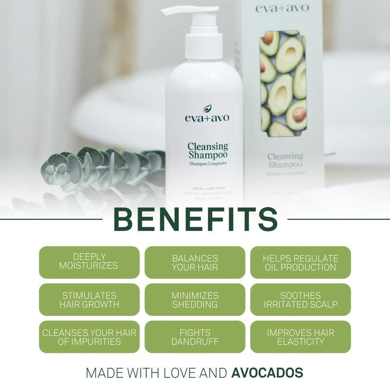 Eva+Avo Sulfate Free Shampoo with Avocado Oil, Adults, All Hair Types, 8 Fl Oz