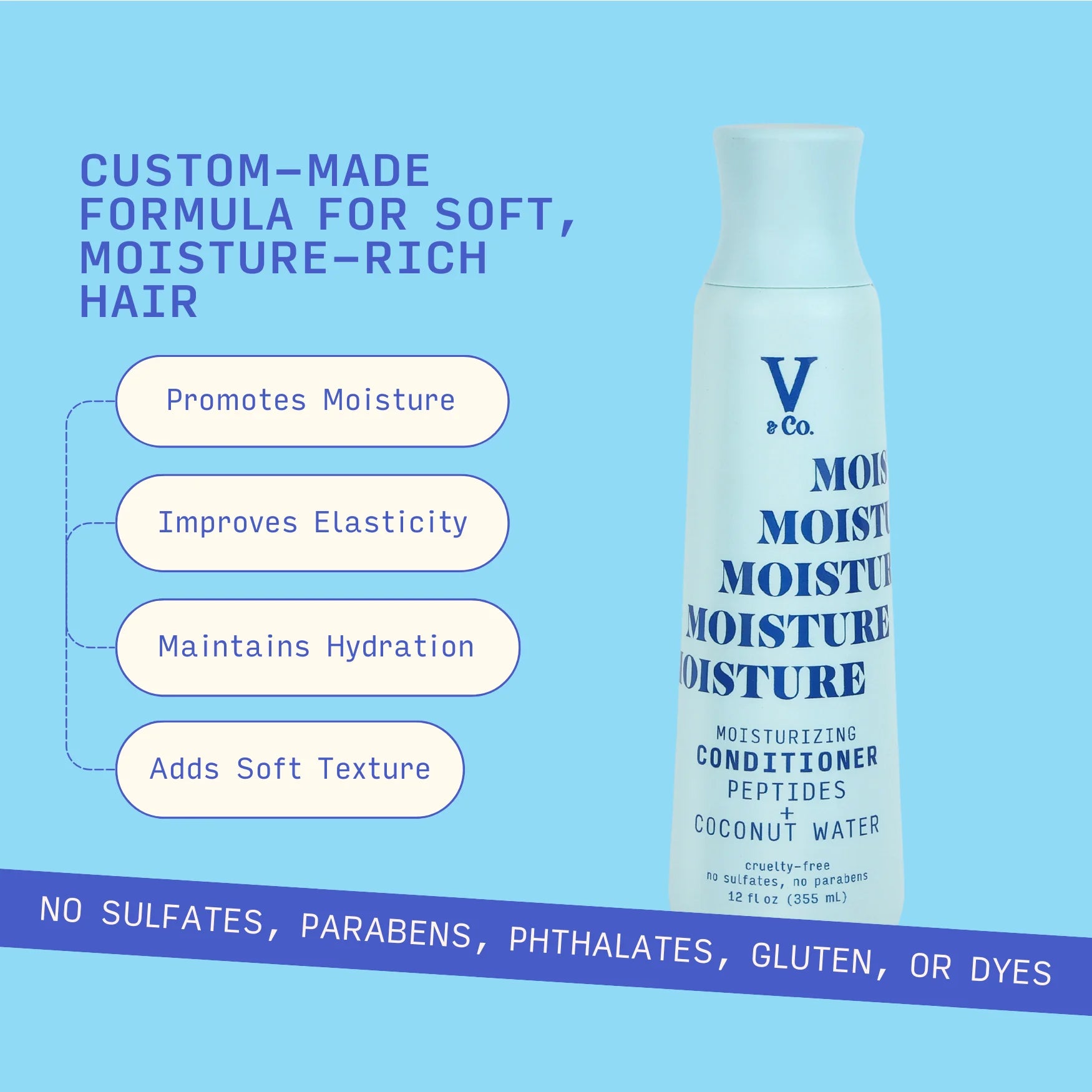 V&Co. Beauty Moisturizing Conditioner 12 Fl Oz, Squeeze Bottle