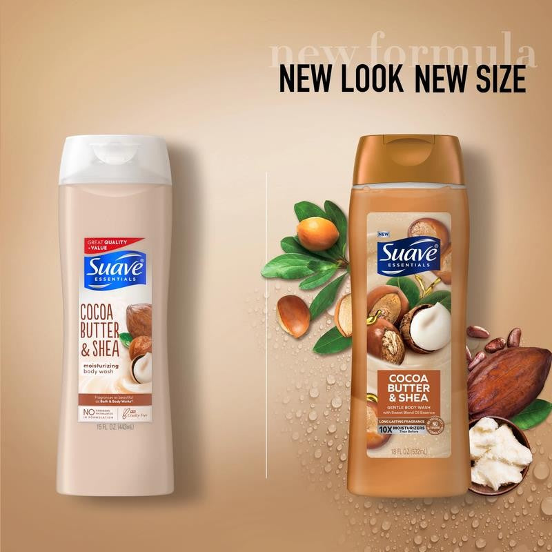 Essentials Body Wash, Creamy Cocoa Butter and Shea, 18 Oz
