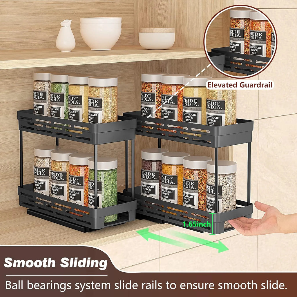 2 Packs Pull-Out Spice Rack Organizer for Cabinets, Slide-Out Design, Multi Purp