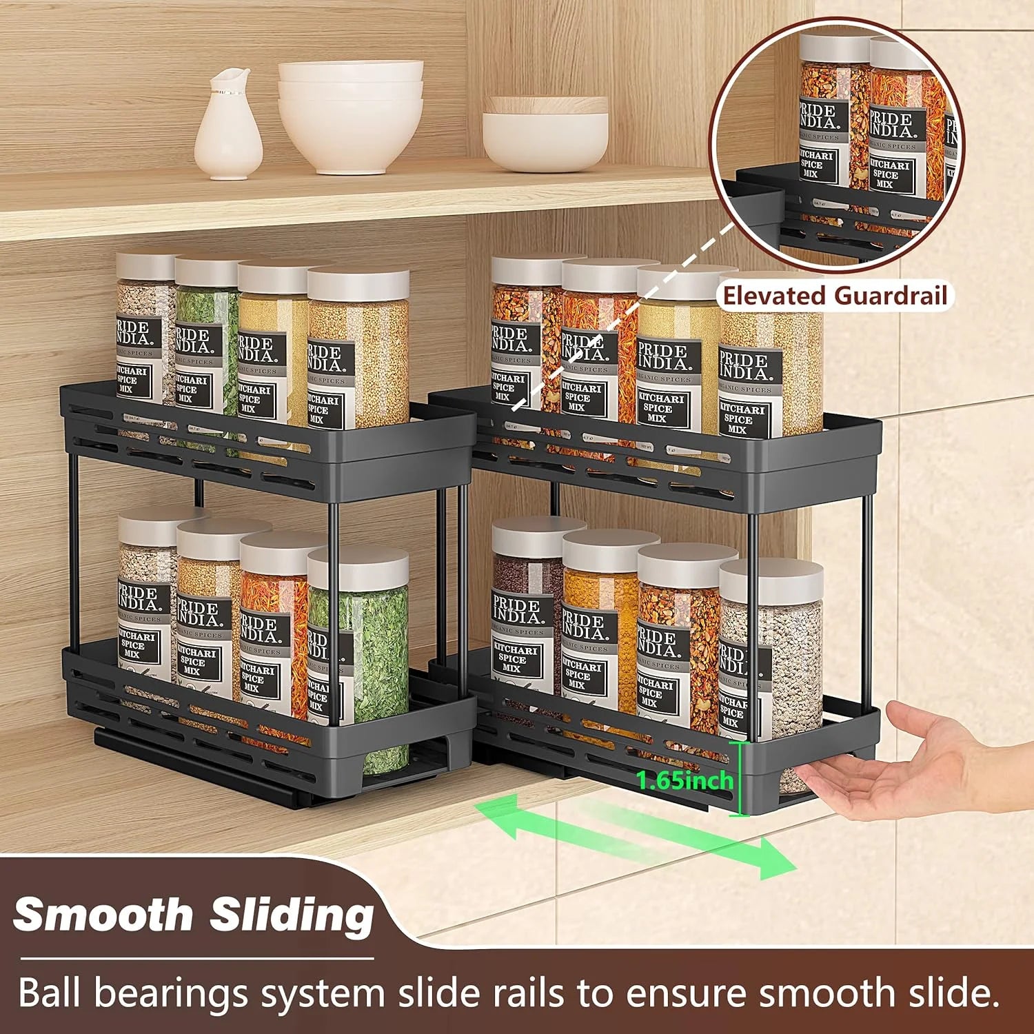 2 Packs Pull-Out Spice Rack Organizer for Cabinets, Slide-Out Design, Multi Purp