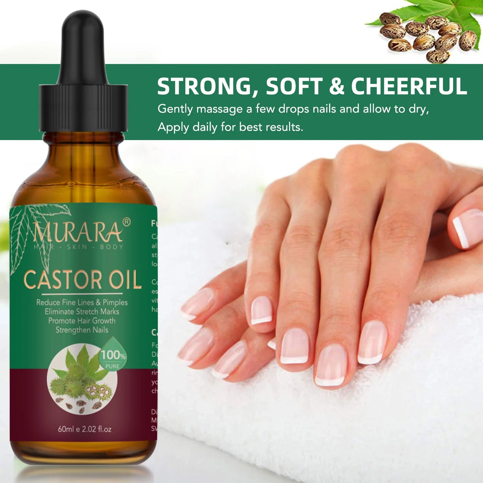 Murara Organic Castor Oil for Hair Care,Fade Fine Lines and Wrinkles, Pure Cold Pressed Castor Oil for Hair,Eyelashs,Eyebrows,Face and Skin Care