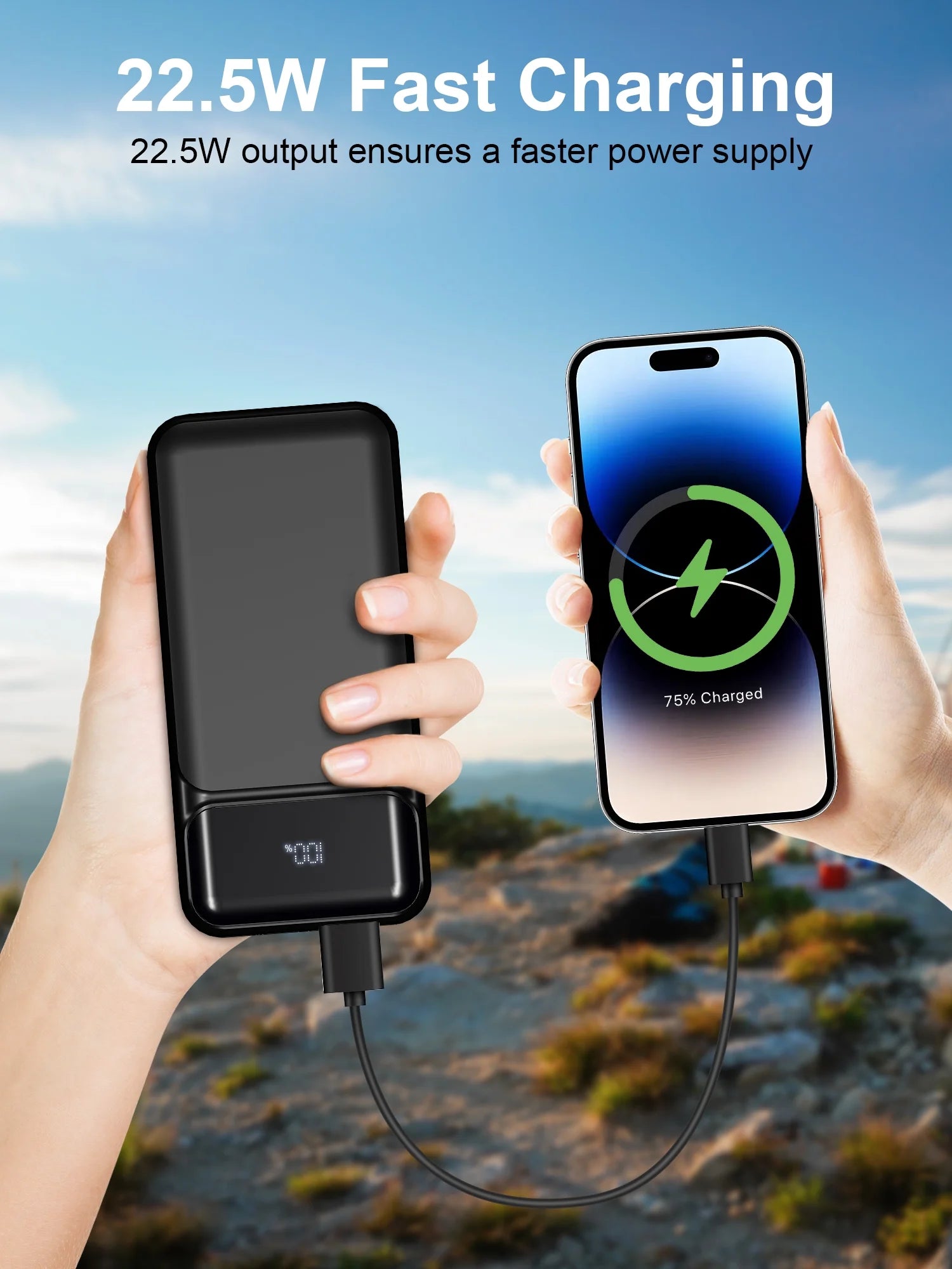 49800Mah Power Bank Portable Charger with Built in Cables,4 Outputs 3 Inputs 22.5W Fast Charging with LED Display Battery Pack Compatible for Iphone Charger-Camping,Hiking,Travel Essentials(Black)