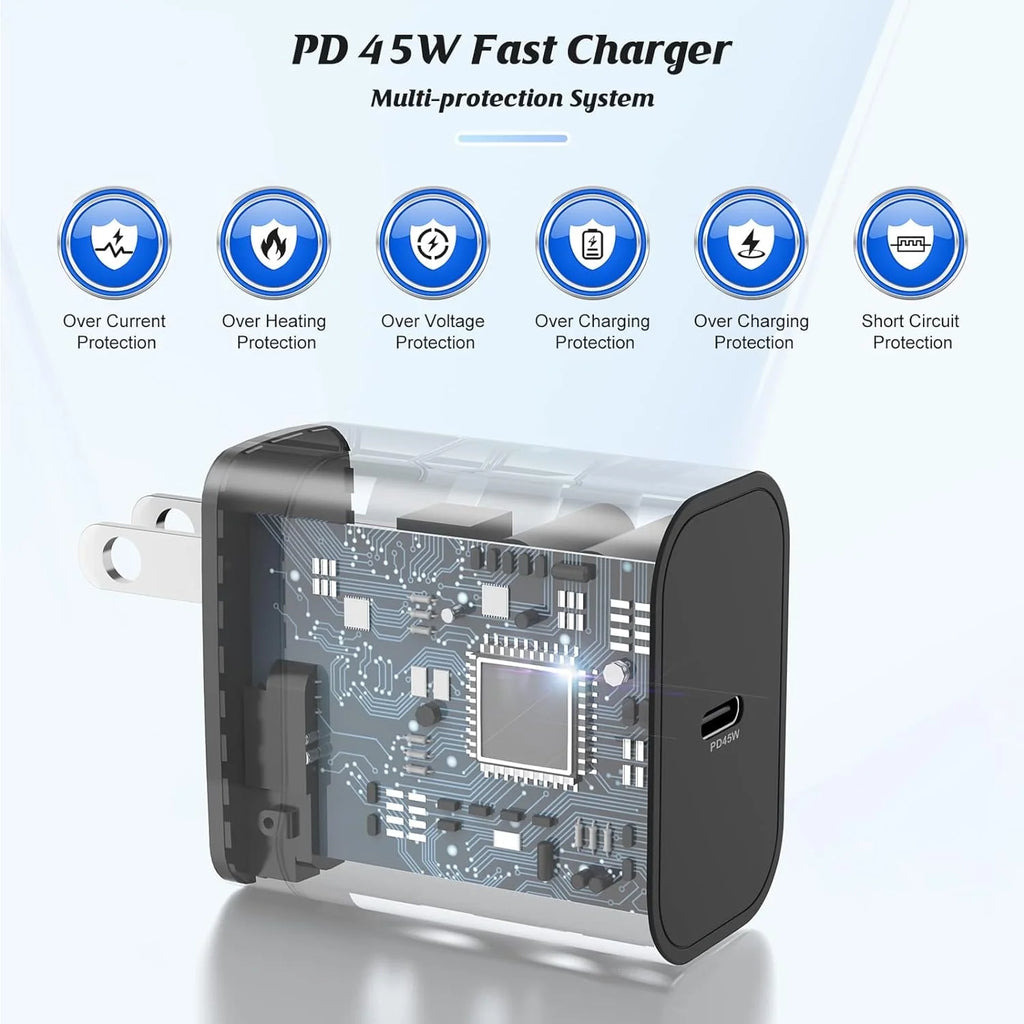 Type C Charger Fast Charging, 2-Pack 45W USB C Android Charger Block, Phone Super Fast Charger with 6.6FT Cable Compatible with Samsung Galaxy S25/S24/S23 Plus/Ultra