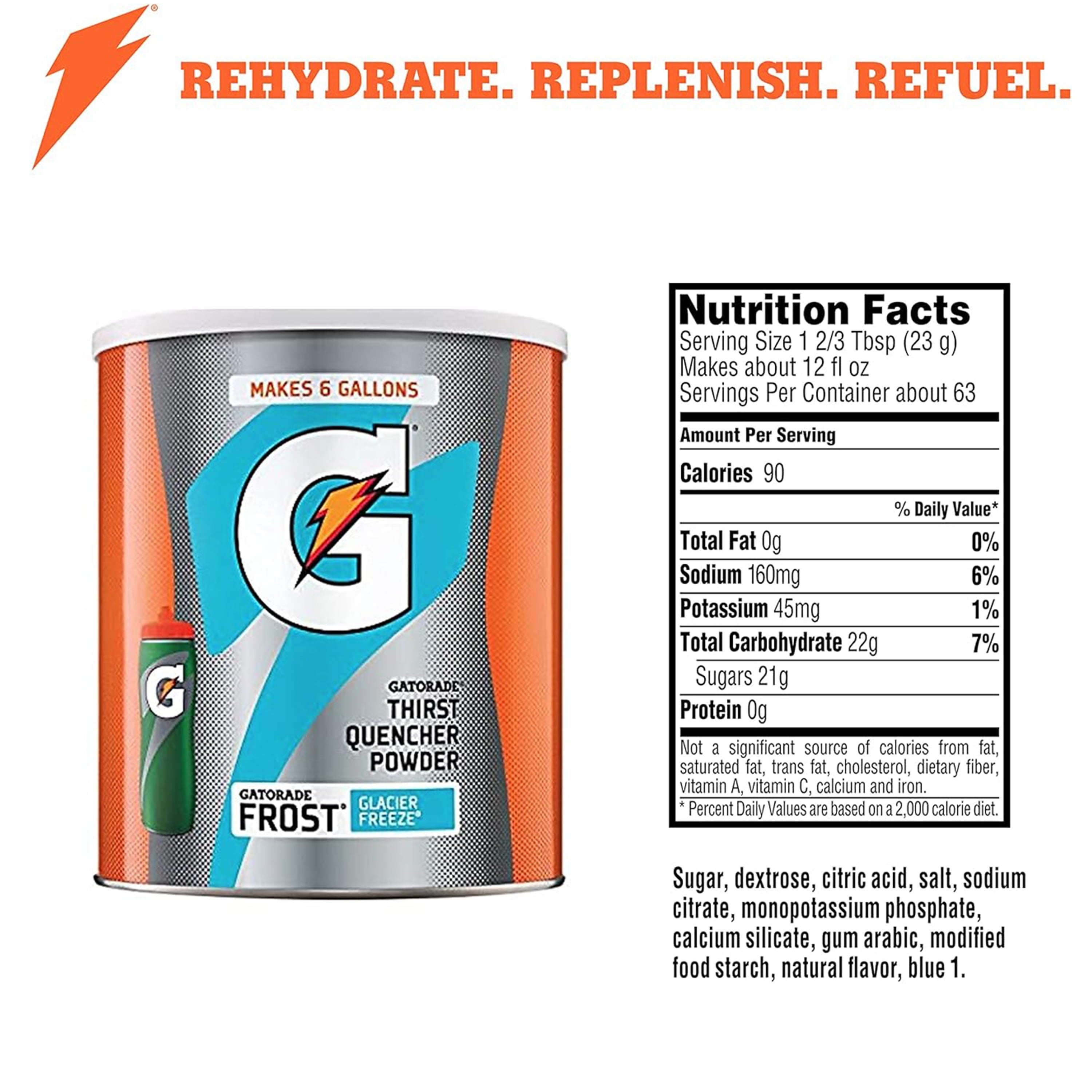 Thirst Quencher Glacier Freeze, Powdered Energy Drink Mix, 50.9 Oz, 1 Count