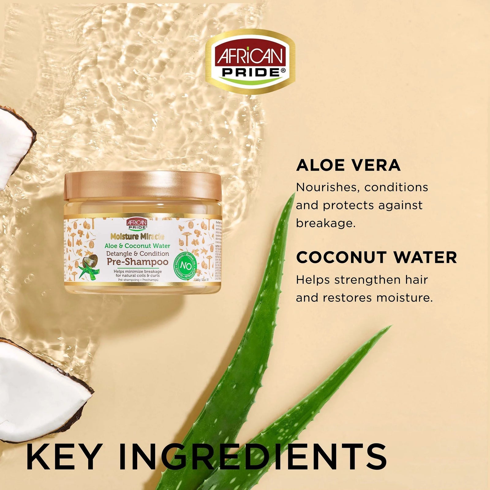 Aloe & Coconut Water Pre-Shampoo 12Oz., Coily, Curly, Moisturizing, Unisex