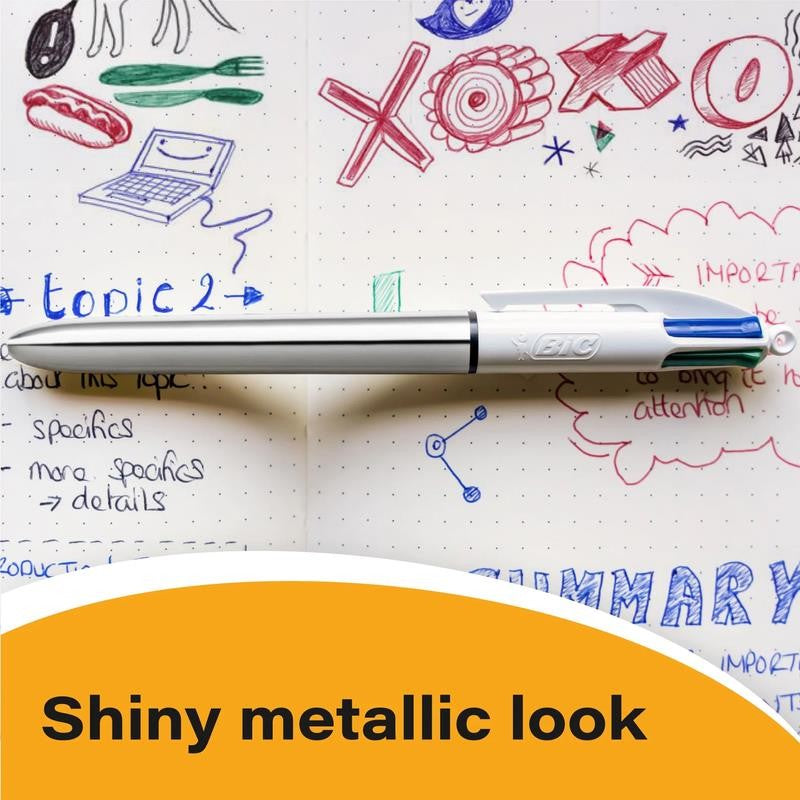 4 Color Shine Ballpoint Pen, Medium Point, 1.0 Mm, Assorted Ink, 3 Count