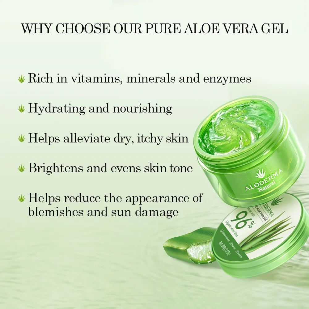 ALODERMA Organic Pure Aloe Vera Gel Made with 96% USDA Organic Certified Aloe Vera within 12 Hours of Harvest (200G, 7.0 Oz), Suitable for All Skin Types – No Sticky Residue – Eco-Friendly