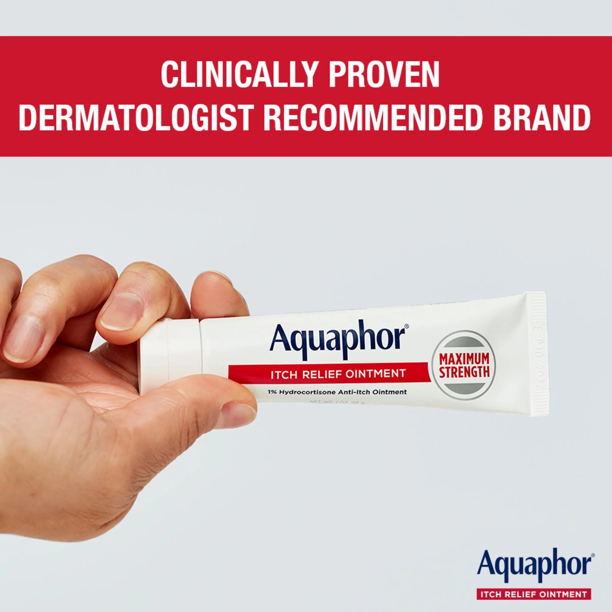Aquaphor Itch Relief Ointment, 1% Hydrocortisone Anti-Itch Cream, Fast-Acting, 2 Oz
