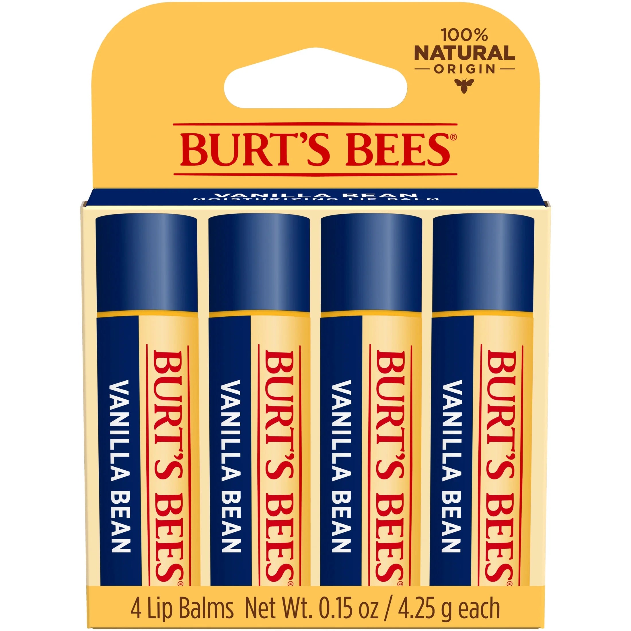 Burts Bees Vanilla Bean Lip Balm, 4-Pack, 0.15 Oz.