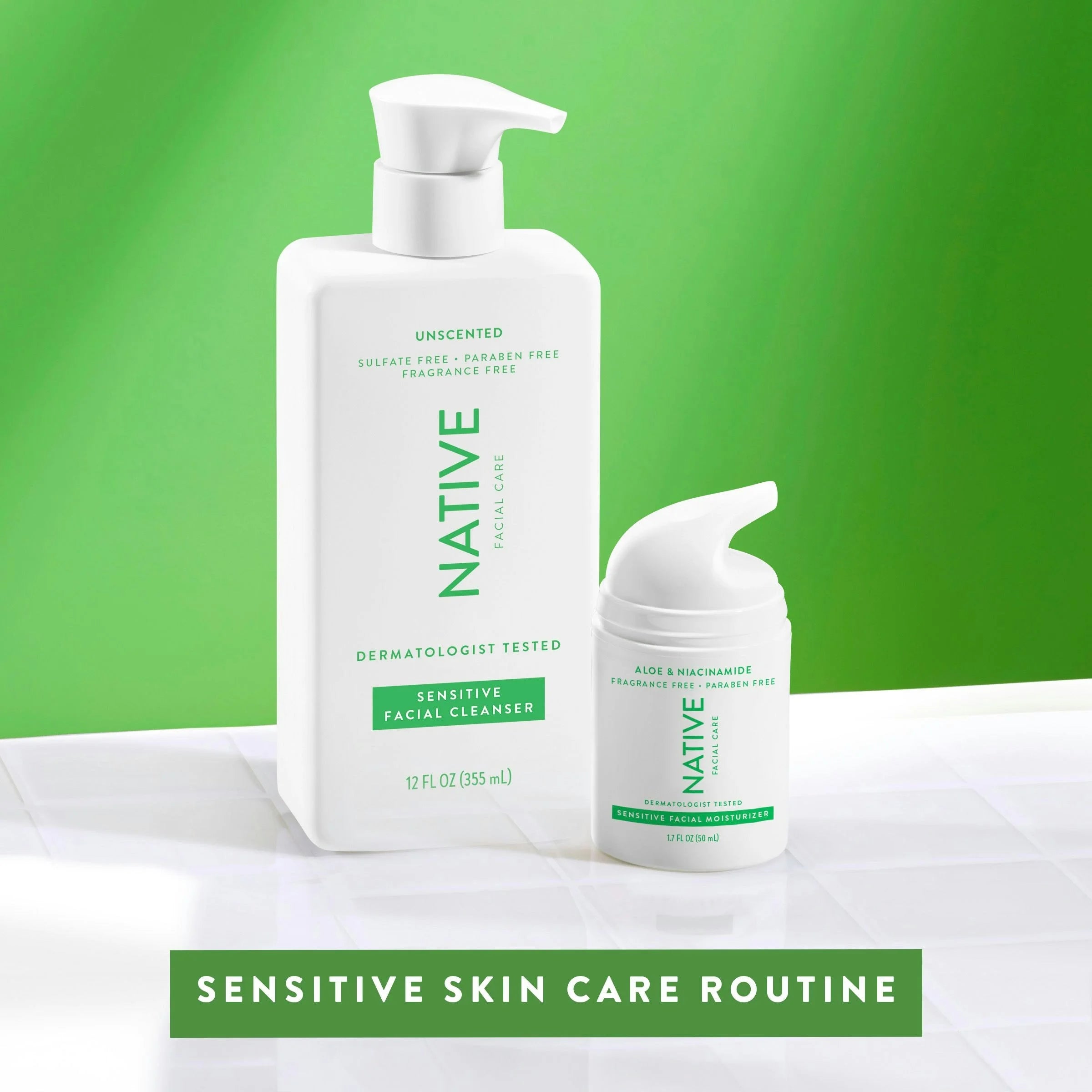 Native Sensitive Facial Cleanser, Unscented, for Sensitive Skin, 12 Fl Oz