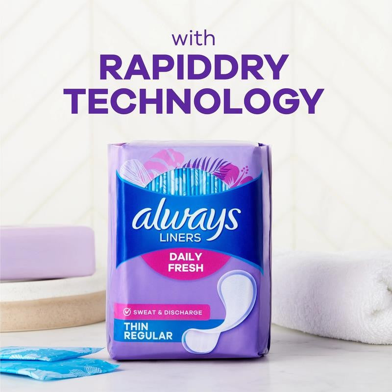 Daily Fresh Thin Panty Liners, Regular Absorbency, Unscented, 120 Count