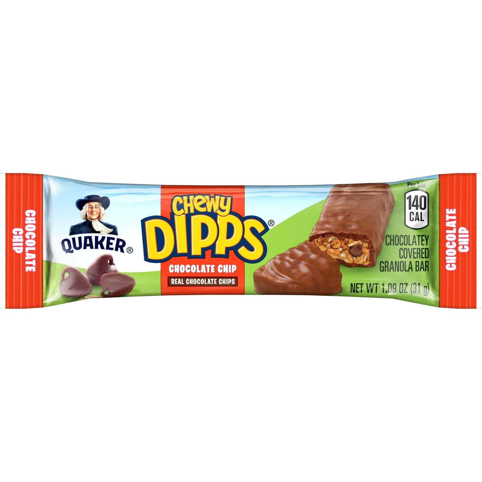 Chewy Dipps Chocolatey Covered Granola Bars Chocolate Chip, 1.09 Oz 14 Count