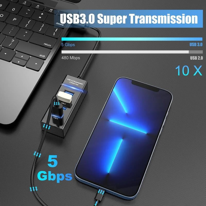 4 Port USB Extender Hub Splitter 3.0 for Desktop Laptop Computer